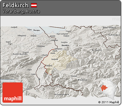 Shaded Relief 3D Map of Feldkirch, semi-desaturated