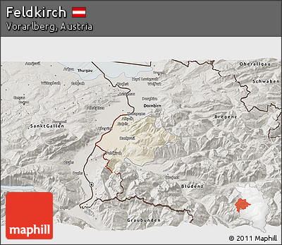Shaded Relief 3D Map of Feldkirch, semi-desaturated