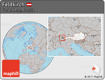 Gray Location Map of Feldkirch, highlighted country, highlighted parent region, within the entire country