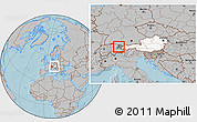Gray Location Map of Feldkirch, highlighted country, highlighted parent region, within the entire country, hill shading