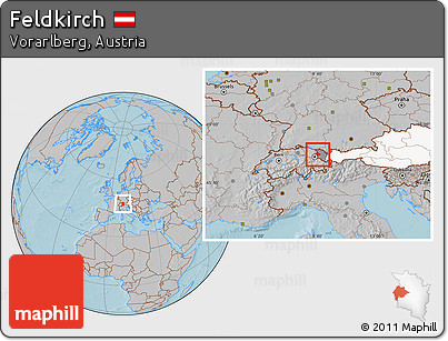 Gray Location Map of Feldkirch, highlighted country, highlighted parent region, hill shading