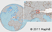 Gray Location Map of Feldkirch, highlighted country, highlighted parent region, hill shading