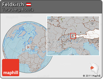 Gray Location Map of Feldkirch, highlighted country, hill shading