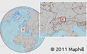 Gray Location Map of Feldkirch, highlighted parent region, hill shading