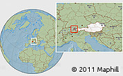 Savanna Style Location Map of Feldkirch, highlighted country, highlighted parent region, within the entire country, hill shading