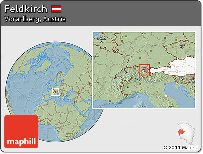 Savanna Style Location Map of Feldkirch, highlighted country, highlighted parent region, hill shading