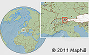 Savanna Style Location Map of Feldkirch, highlighted country, highlighted parent region, hill shading
