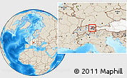 Shaded Relief Location Map of Feldkirch, highlighted country, highlighted parent region