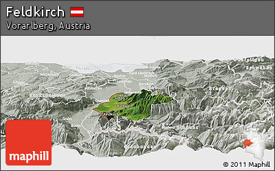Satellite Panoramic Map of Feldkirch, lighten, semi-desaturated