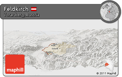Shaded Relief Panoramic Map of Feldkirch, lighten, semi-desaturated