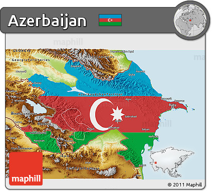 Flag 3D Map of Azerbaijan, physical outside
