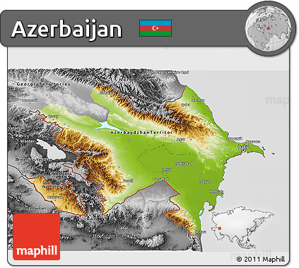Physical 3D Map of Azerbaijan, desaturated