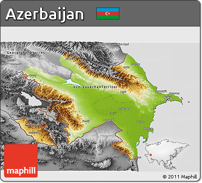 Physical 3D Map of Azerbaijan, desaturated