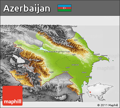 Physical 3D Map of Azerbaijan, desaturated, land only
