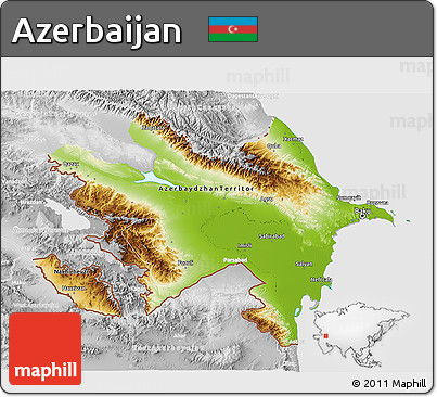 Physical 3D Map of Azerbaijan, lighten, desaturated, land only