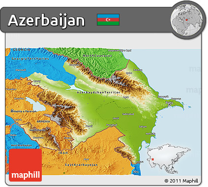 Physical 3D Map of Azerbaijan, political outside