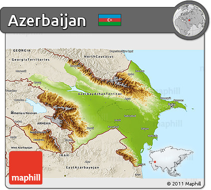 Physical 3D Map of Azerbaijan, shaded relief outside