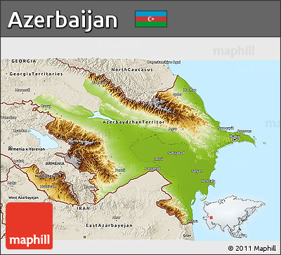 Physical 3D Map of Azerbaijan, shaded relief outside