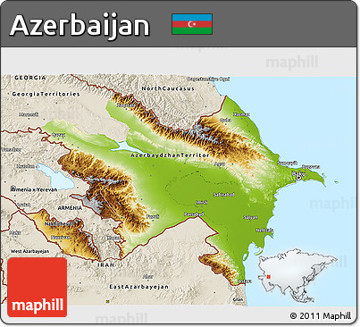 Physical 3D Map of Azerbaijan, shaded relief outside