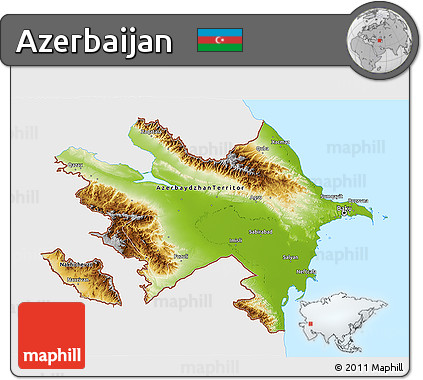 Physical 3D Map of Azerbaijan, single color outside, bathymetry sea