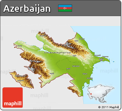 Physical 3D Map of Azerbaijan, single color outside, bathymetry sea