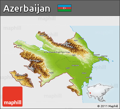 Physical 3D Map of Azerbaijan, single color outside, bathymetry sea, shaded relief sea