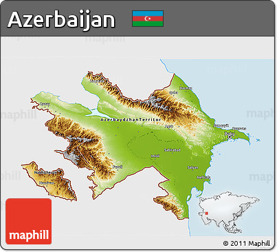 Physical 3D Map of Azerbaijan, single color outside, bathymetry sea, shaded relief sea