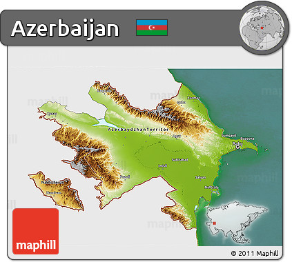 Physical 3D Map of Azerbaijan, single color outside, satellite sea