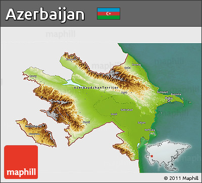 Physical 3D Map of Azerbaijan, single color outside, satellite sea