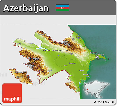 Physical 3D Map of Azerbaijan, single color outside, satellite sea