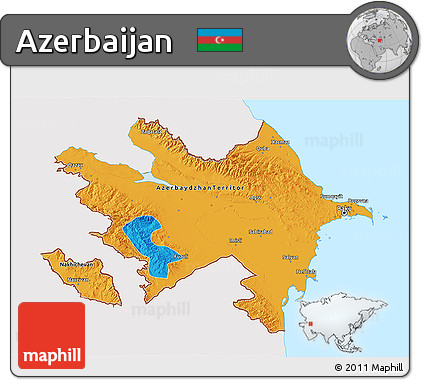 Political 3D Map of Azerbaijan, single color outside, bathymetry sea