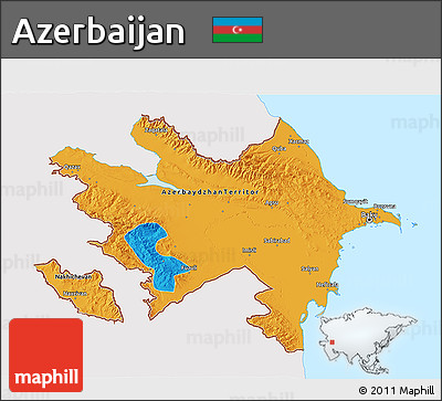 Political 3D Map of Azerbaijan, single color outside, bathymetry sea