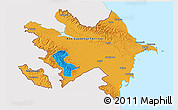 Political 3D Map of Azerbaijan, single color outside, bathymetry sea