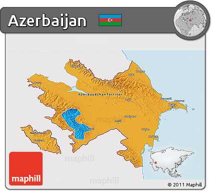 Political 3D Map of Azerbaijan, single color outside
