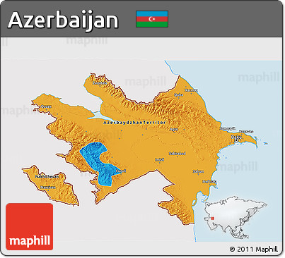 Political 3D Map of Azerbaijan, single color outside