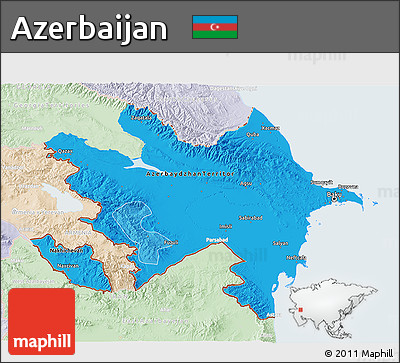 Political Shades 3D Map of Azerbaijan, lighten