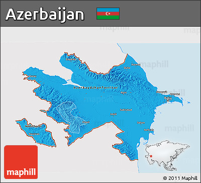 Political Shades 3D Map of Azerbaijan, single color outside