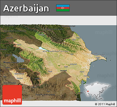 Satellite 3D Map of Azerbaijan, darken