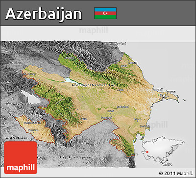 Satellite 3D Map of Azerbaijan, desaturated