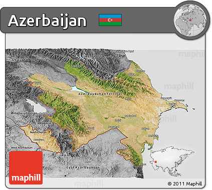 Satellite 3D Map of Azerbaijan, desaturated