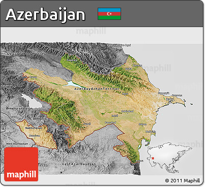 Satellite 3D Map of Azerbaijan, desaturated