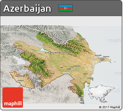 Satellite 3D Map of Azerbaijan, lighten, semi-desaturated