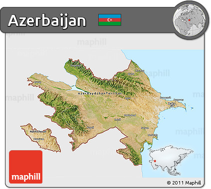 Satellite 3D Map of Azerbaijan, single color outside, bathymetry sea