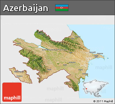 Satellite 3D Map of Azerbaijan, single color outside, bathymetry sea