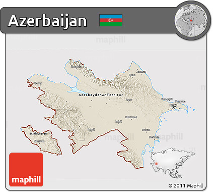 Shaded Relief 3D Map of Azerbaijan, cropped outside