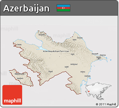 Shaded Relief 3D Map of Azerbaijan, cropped outside