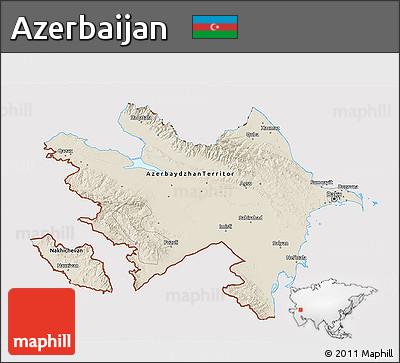 Shaded Relief 3D Map of Azerbaijan, cropped outside
