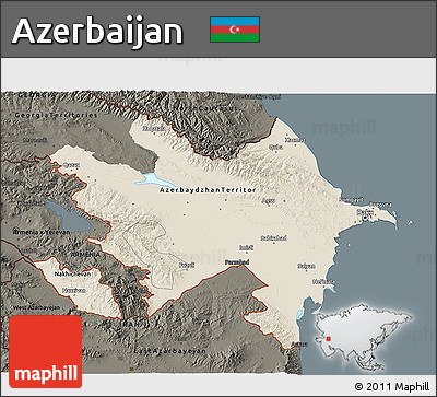 Shaded Relief 3D Map of Azerbaijan, darken, land only