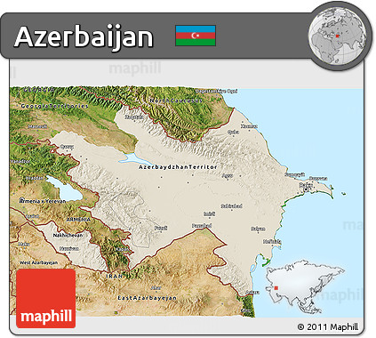 Shaded Relief 3D Map of Azerbaijan, satellite outside
