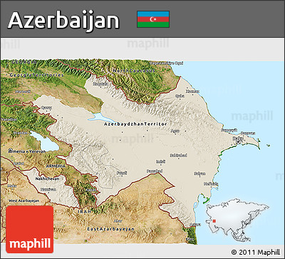 Shaded Relief 3D Map of Azerbaijan, satellite outside